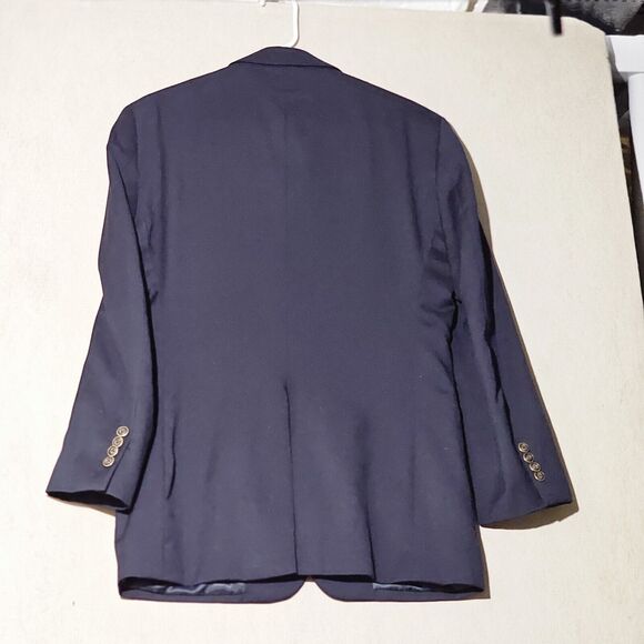 Joseph Feiss Gold Mens Blazer Jacket Size 38R Solid Blue Wool Classic Sport Coat - Picture 2 of 16